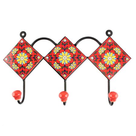 Red Base Yellow Sunflower Ceramic Tile Hook